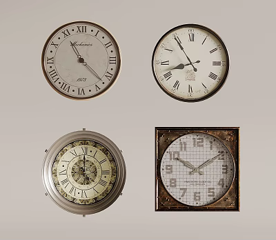 Vintage Clocks Collection With Roman And Arabic Numerals For Home Decoration 3d model