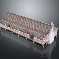 Cartoon Scene Of Long Building With Brown Tiled Roof And White Railings