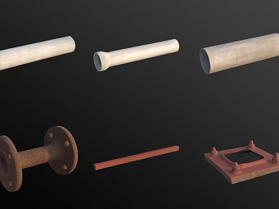 Assorted Pipe Fittings Featuring White Pipes Metal Flanges And Red Connectors 3d model