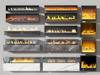 Different Modern Fireplace Designs With Various Materials And Realistic Flame Effects 3d model