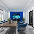 Police Service Counter In Blue Office With Emblem Green Plant And Window