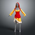 Stylish Hooded Dress With Red Bodice Yellow Sleeves And White Ruffled Hem