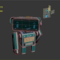 Teal Robot With Screen Face Smiling Expression Star Patterns And Musical Notes