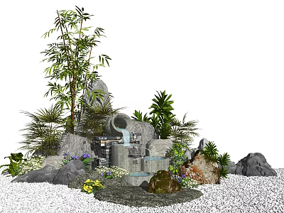 New Chinese style landscape sketch landscape sketch courtyard landscape rockery stone 3d model