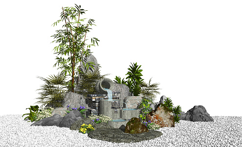 New Chinese style landscape sketch landscape sketch courtyard landscape rockery stone 3d model