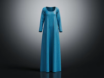 Elegant Blue Long Dress With Long Sleeves And Simple Classic Design 3d model