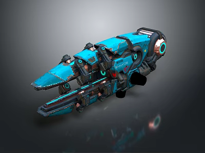 Futuristic Blue Mechanical Weapon with Detailed Sci Fi Structure and Advanced Components 3d model