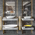 Modern Bathroom Vanity Design With Marble Wall Mirrors And Colorful Undermount Basins