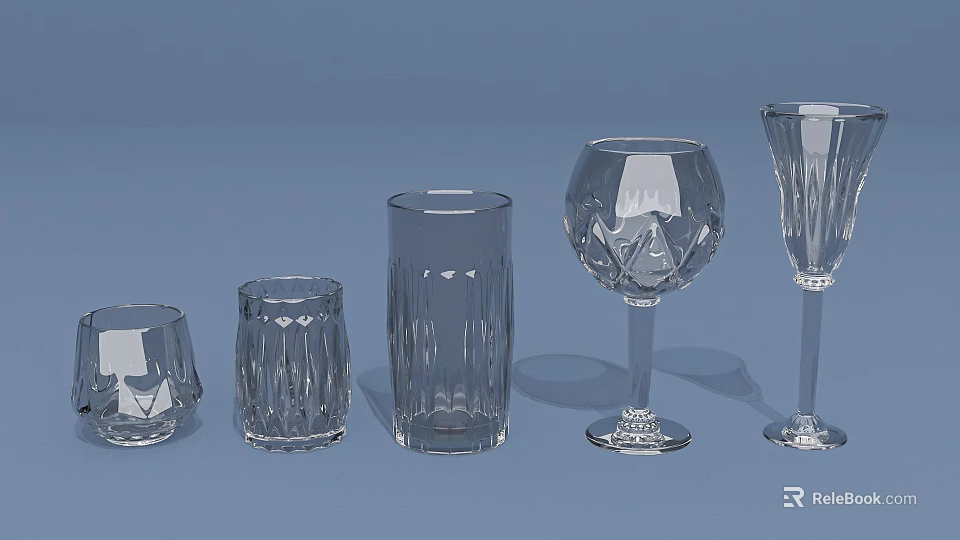 Transparent Glass Cups With Different Shapes And Elegant Drinking Designs 3d model 