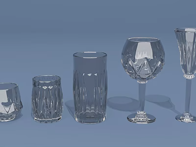 Transparent Glass Cups With Different Shapes And Elegant Drinking Designs 3d model