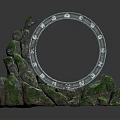 Moss Covered Rock Sculpture With Circular Clock Frame And Artistic Design