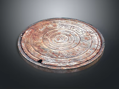 Rusted Circular Building Sewer Manhole Cover With Textured Surface And Inscription 3d model