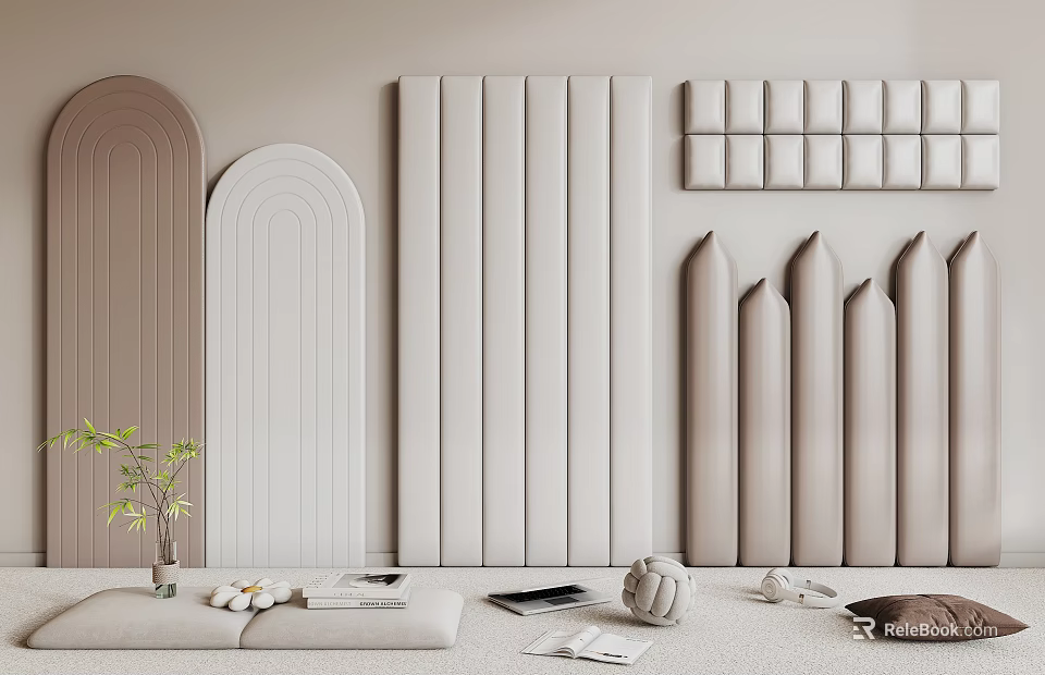 Modern Soft Panels Wall With Different Shapes In Minimalist Room 3d model 