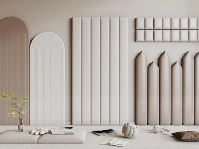 Modern Soft Panels Wall With Different Shapes In Minimalist Room 3d model