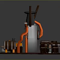 Cartoon Bar Scene With Wooden Counter Round Stools Barrels Chimney And Decorative Lights