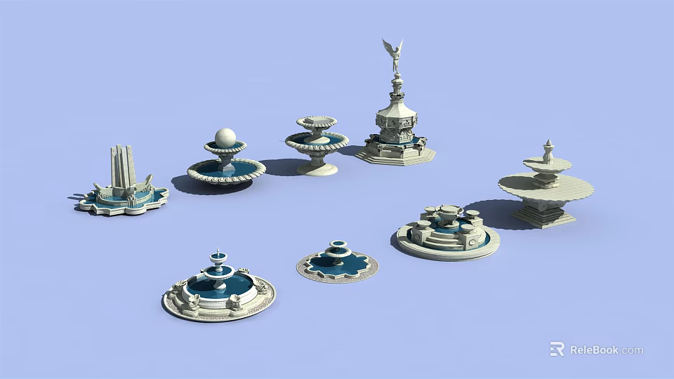 Elegant Ornamental Garden Fountains With Various Intricate Designs For Outdoor Decor 3d model 
