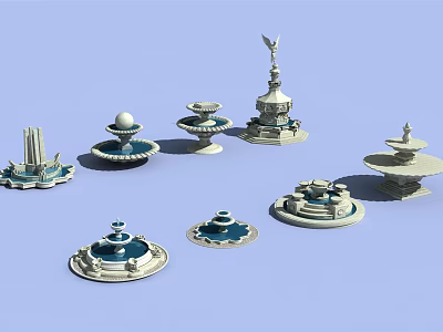 Elegant Ornamental Garden Fountains With Various Intricate Designs For Outdoor Decor 3d model
