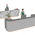 Elegant Reception Desk with Marble Texture White Surface Receptionist Computer and Plant Decoration 3d model