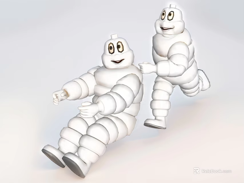 White Cartoon Style Dolls With Smiling Faces Sitting And Standing In Interactive Poses 3d model 