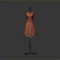 Orange Sleeveless V Neck Dress On Black Mannequin With Cinched Waist Design
