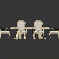 Classic Light Colored Dining Table Set Featuring Six Ornate Carved Chairs 3d model
