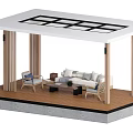 Modern Pergola Design With White Roof Black Grid Wooden Columns And Outdoor Lounge