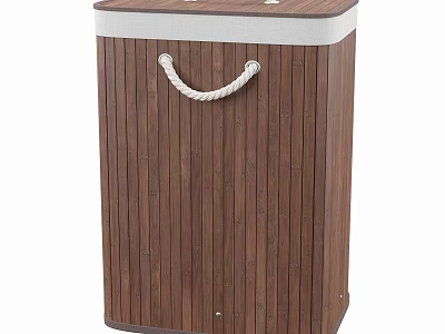 Wooden Laundry Basket With Striped Design White Lid And Rope Handle For Home Use 3d model