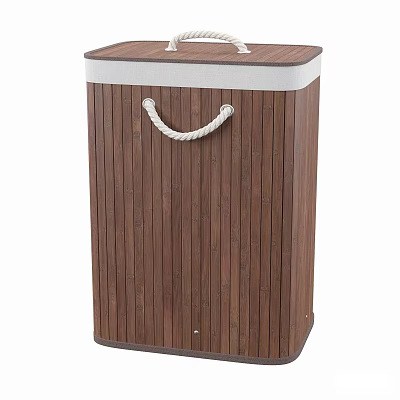 Wooden Laundry Basket With Striped Design White Lid And Rope Handle For Home Use 3d model