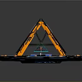 Cartoon Futuristic Scene Featuring Circular Platform with Orange Triangular Frame and Blue Lights 3d model