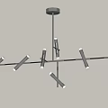 Modern Linear Chandelier Design With Black Cross Structure And White Light Ends 3d model