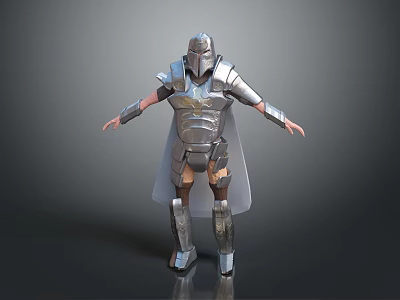 Human Warrior Character In Silver Armor With Helmet Breastplate Leg Armor And Cloak 3d model