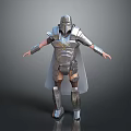 Human Warrior Character In Silver Armor With Helmet Breastplate Leg Armor And Cloak