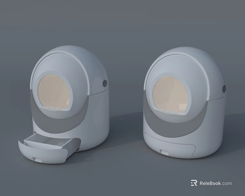 Enclosed White Cat Litter Box With Drawer Design For Home Pet Supplies 3d model 