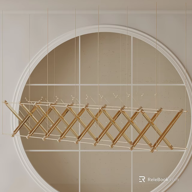 Golden Geometric Crossed Linear Chandelier in Circular Frame Background 3d model 