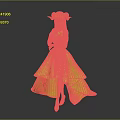 Elegant Female Mythical Creature Character With Red Horns Dark Blue Gown And Red Lining