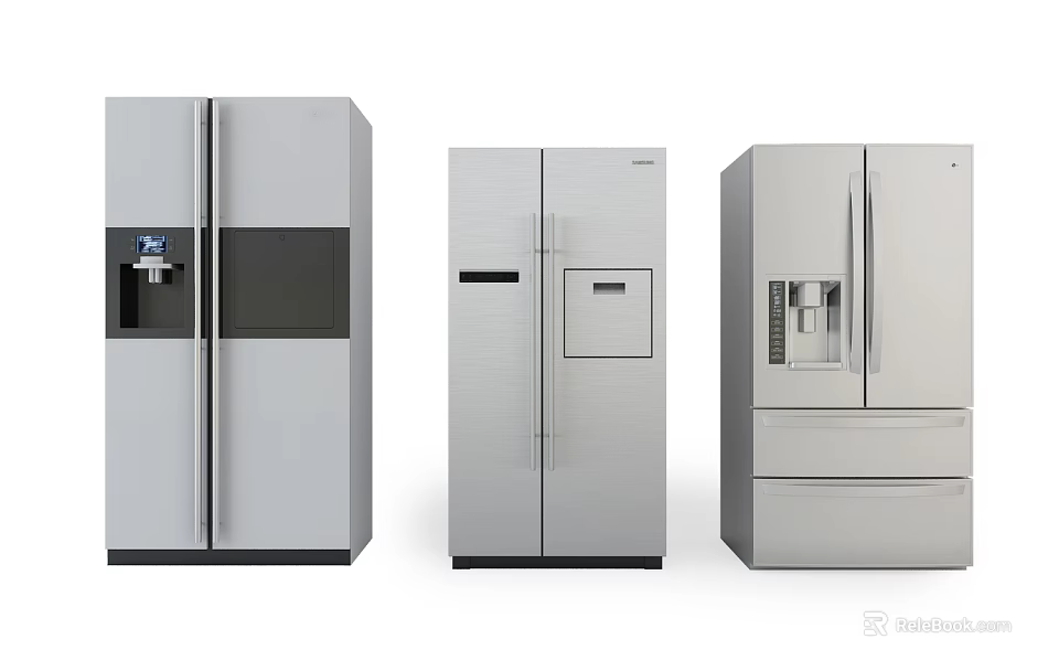 Modern Stainless Steel Refrigerators With Various Door Styles And Functional Features 3d model 