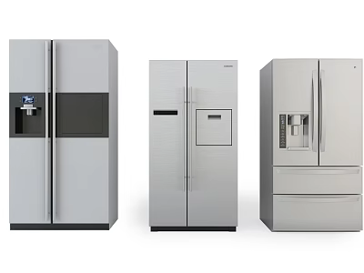 Modern Stainless Steel Refrigerators With Various Door Styles And Functional Features 3d model