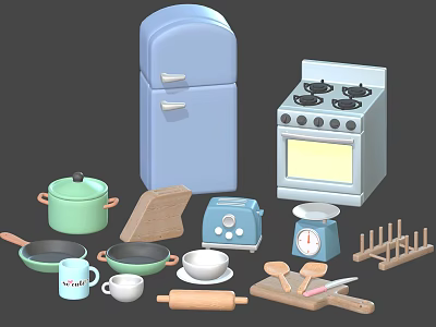 Essential Kitchen Electronic Appliances Including Refrigerator Stove And Mixer 3d model