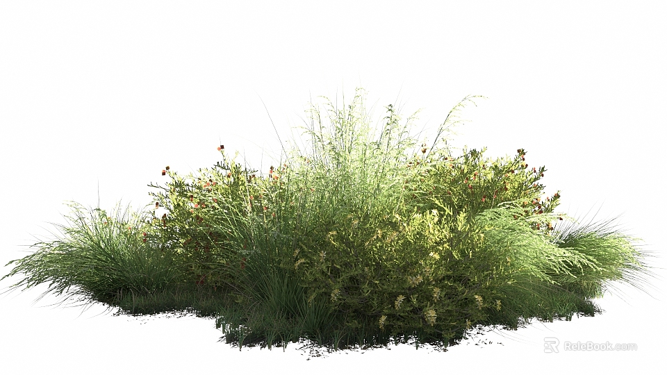 Lush Green Shrubs with Ornamental Grasses and Colorful Blooms in Landscape 3d model 