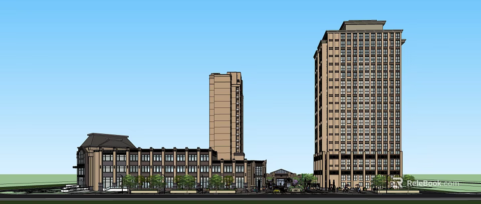 Modern Urban Building Cluster With Glass Windows Tall Towers And Low Rise Structures 3d model 