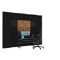 Modern Desk with Computer Monitor Speakers Gaming Chair and Soundproof Panels Purple Lighting
