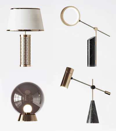 Modern Table Lamps With Metal And Marble Bases In Spherical And Adjustable Designs 3d model