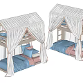 Kids Bunk Bed With Tent Like Canopy White Frame And Blue Bedding
