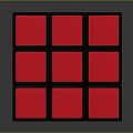 Rubik's Cube With Green Red White Faces And Black Borders On Reflective Surface