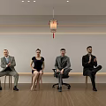 Group of People Sitting on Chairs in Indoor Setting With Hanging Lanterns and Wooden Floor