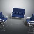 Navy Blue Sofa And Two Chairs With White Frames And Decorative Cushions 3d model