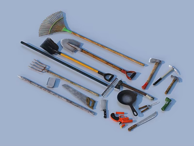 Hardware Tools Collection with Various Essential Hand Tools Including Hammer Shovel Rake Wrench and Screwdriver 3d model