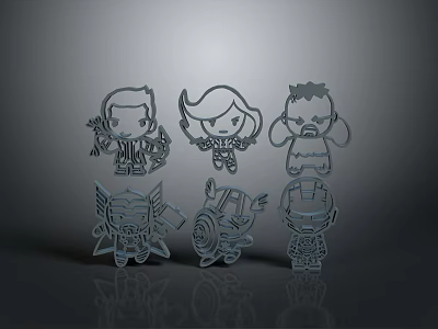 Decorative Furniture Decor With Six Cartoon Character Silhouette Designs 3d model
