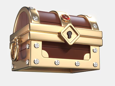 Elegant Jewelry Collection Inside Gold Treasure Chest with Gemstone Lock and Diamond Decorations 3d model