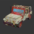 Red And White Open Top Jeep Model Constructed With Detailed Building Blocks